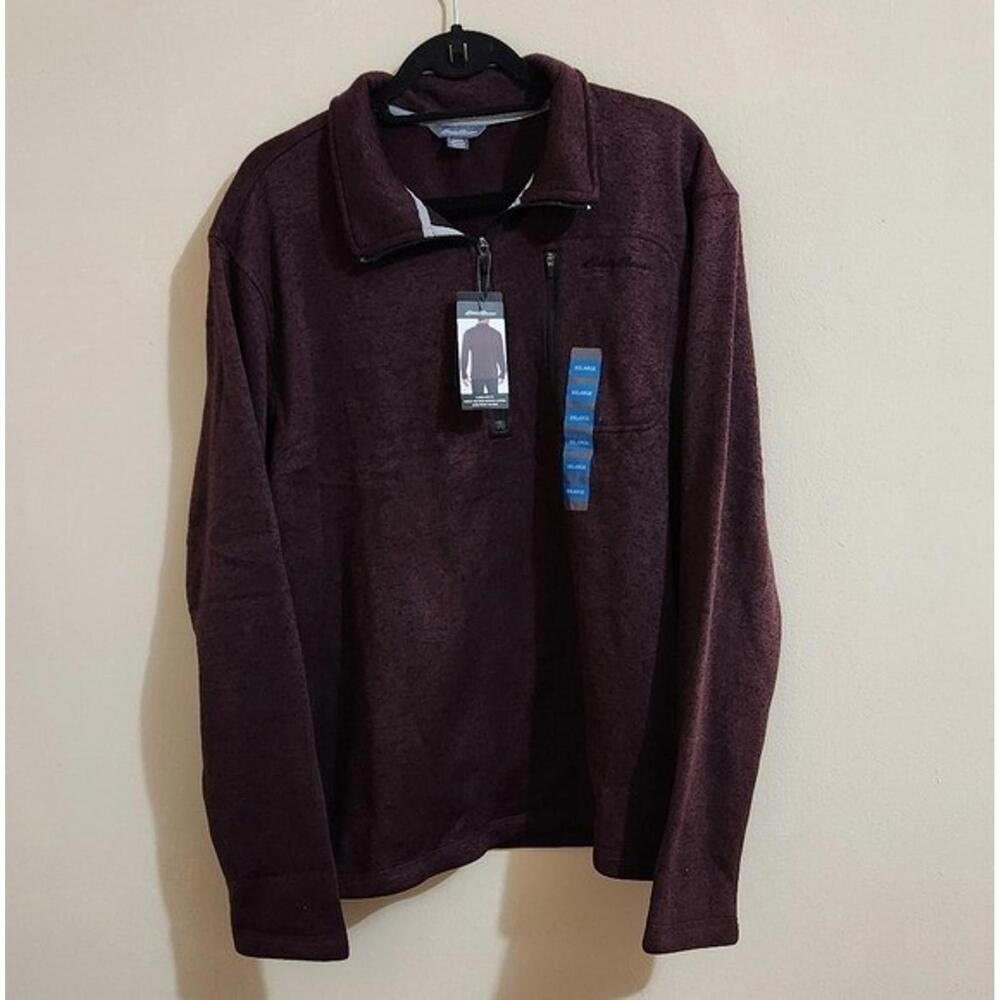 Eddie Bauer Men's Radiator Fleece Lined Pullover Sweater, 1/4 Zip wine color XXL - Picture 2 of 6